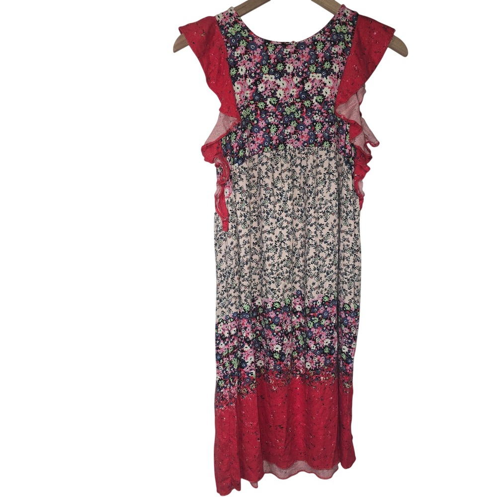 Zara Mixed Floral Ruffle Dress Girls Size 13-14 Pink Blue Viscose Boho Tiered